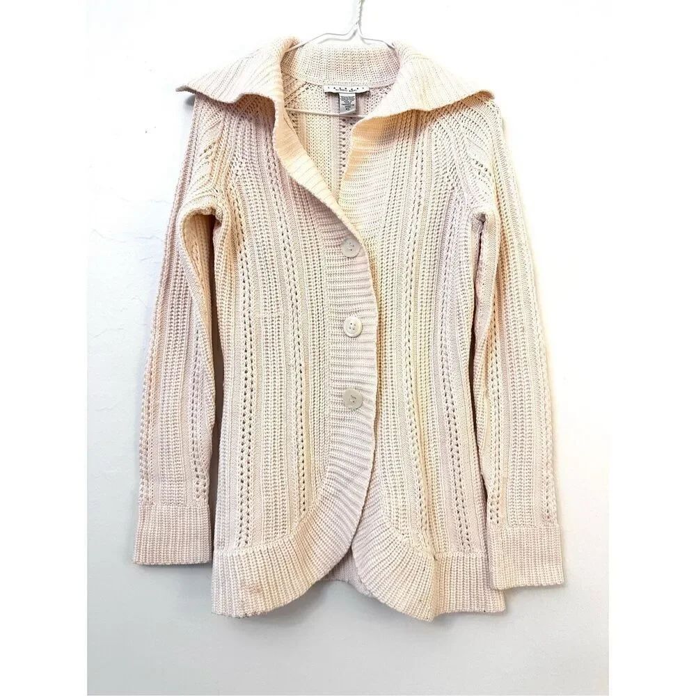 Vintage Y2K Laundry by Shelli Segal Womens Cable Knit Wool Button Cardigan Sweat
